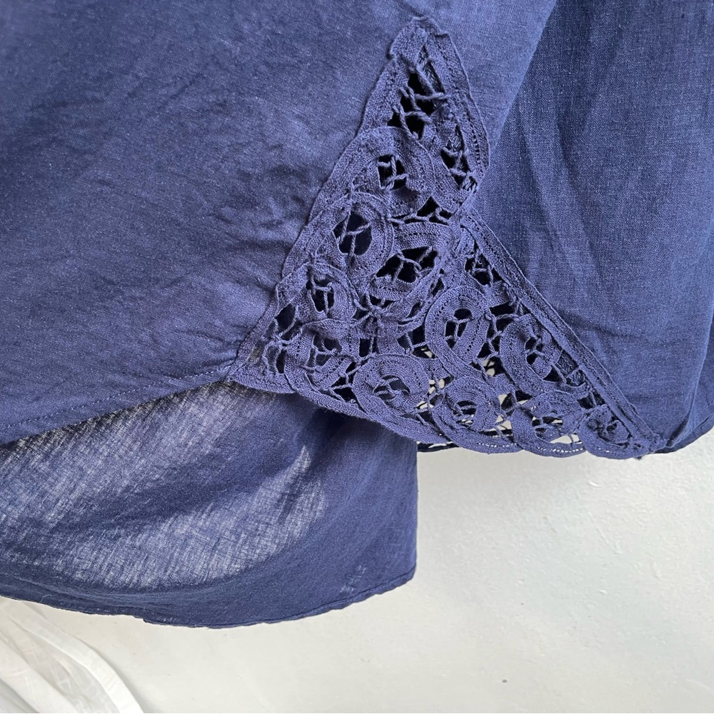 Penningtons Navy Linen Blend Blouse with Lace Hem - Picture 7 of 16